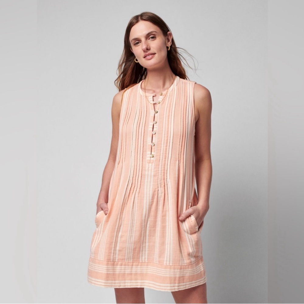 Faherty Isha Dress in Sepia Neutral Stripe